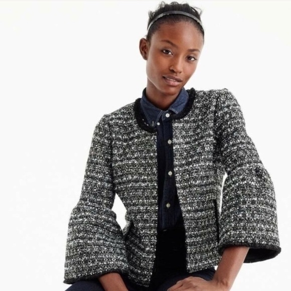 NWT J Crew Lady Jacket Black Tweed Bell Sleeve